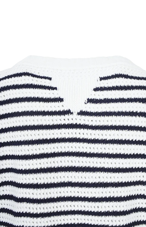 Striped Crocheted Cotton T-Shirt — снимка 2