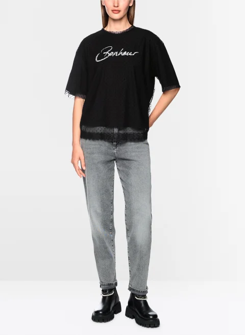 Тишърт с тюл 'Polka dot' Marc Cain Sports — снимка 2