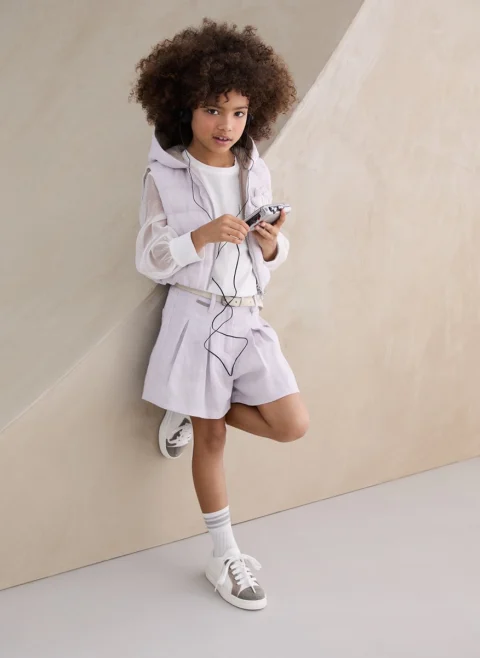 Пухен елек от лен с 3D детайл Brunello Cucinelli Kids 4-6 — снимка 6