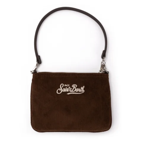Дамска кафява чантичка Parisienne Corduroy SAINT BARTH — снимка 4