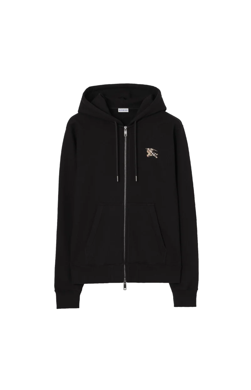 Check Knight Stamp Cotton Zip Hoodie in Black
