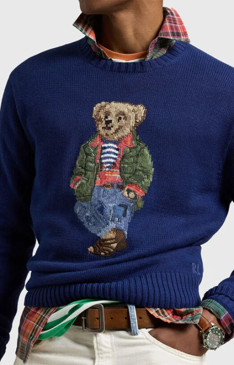 Син пуловер с Polo Bear принт — снимка 4