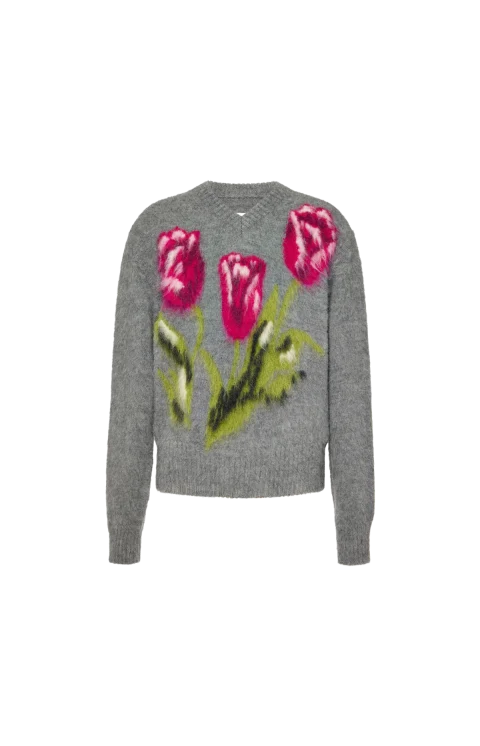 Flower Wool Sweater in Grey