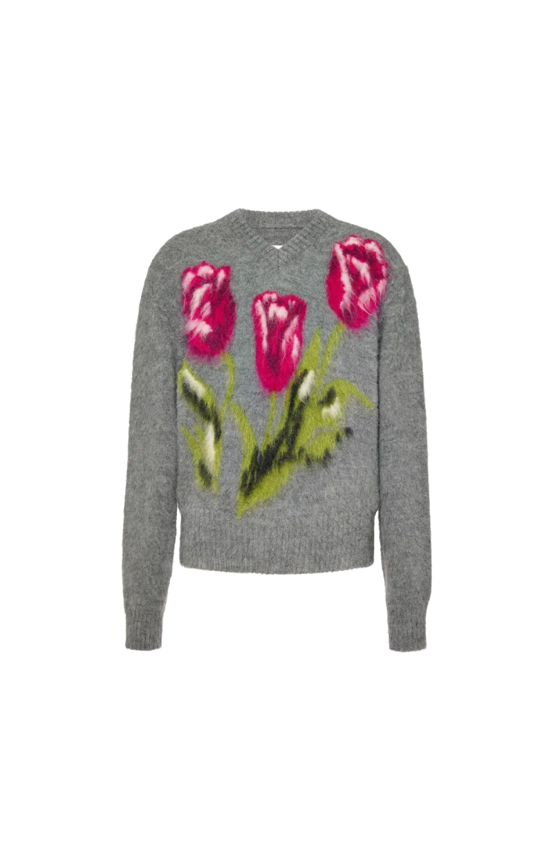 Flower Wool Sweater in Grey