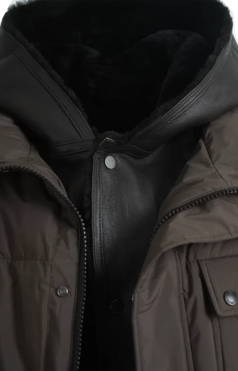 Shearling-Trim Padded Coat in Brown — снимка 3