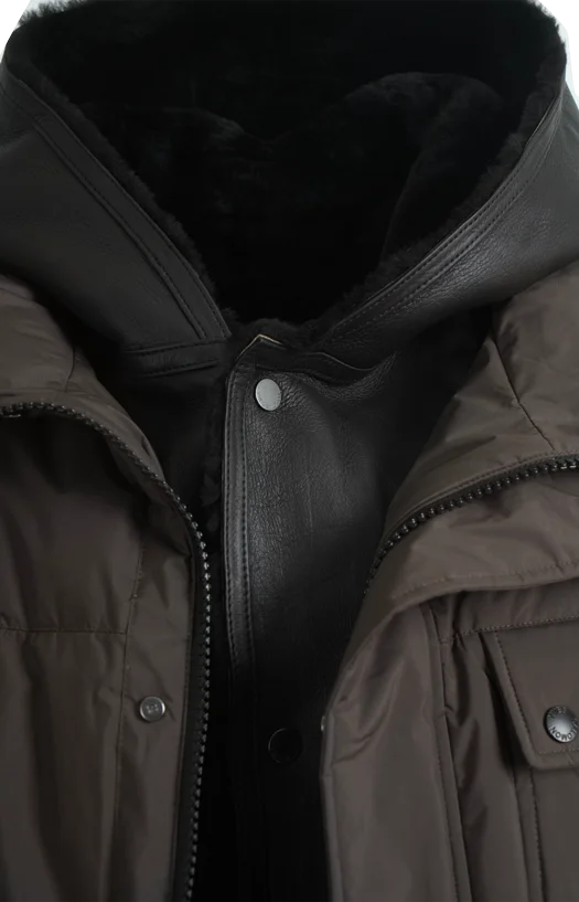 Shearling-Trim Padded Coat in Brown — снимка 3