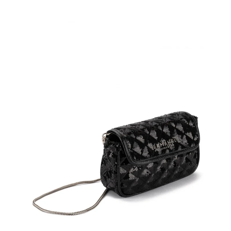 Дамска черна чанта с пайети Agnes Sequin Ermanno Firenze — снимка 5