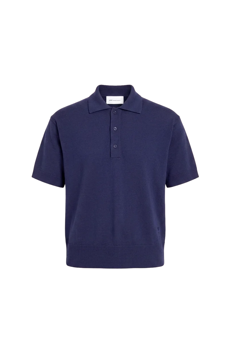Blue Thin Wool Short Sleeves Ami de Coeur Polo