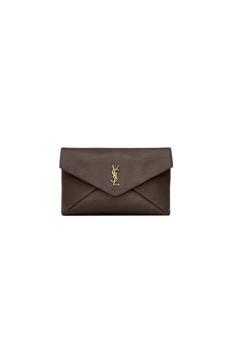 Cassandre Large Envelope Pouch in Lambskin in Brown