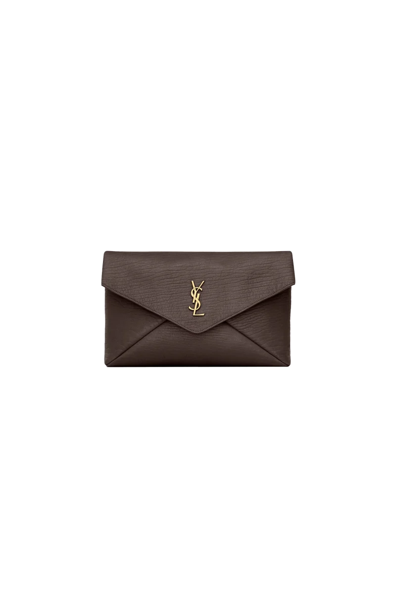Cassandre Large Envelope Pouch in Lambskin in Brown