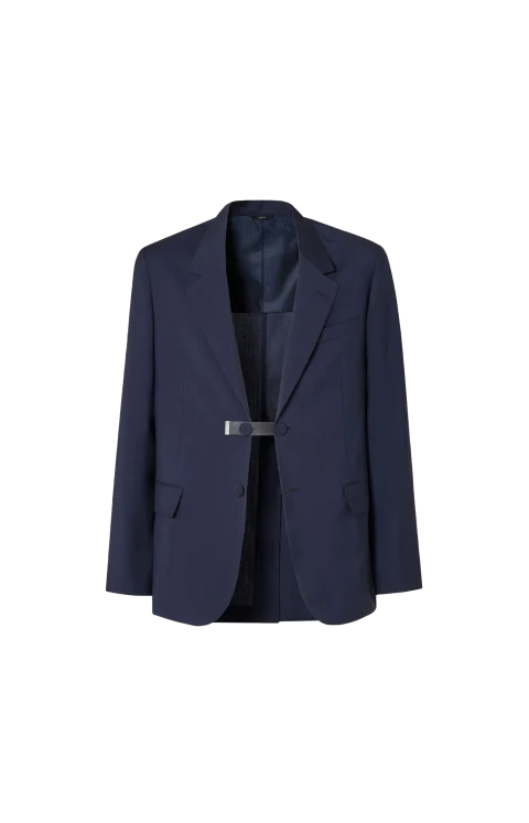 Dark Blue Wool Canvas Blazer