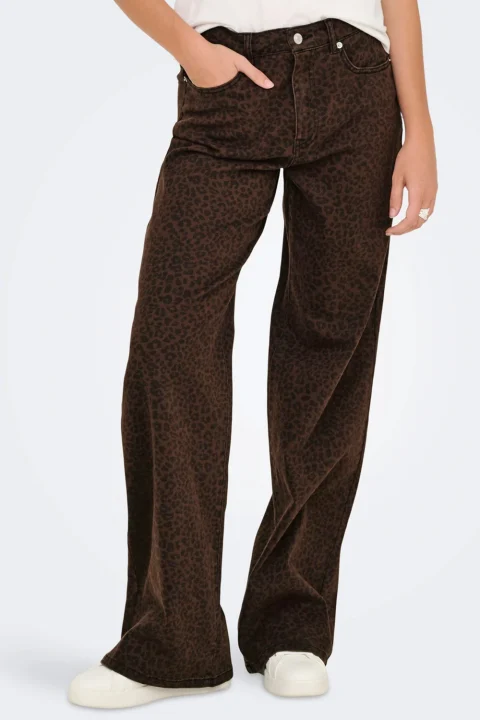 Jeans Onlmadison Hw Wide Animal Pnt 15355777 19-1419 TCX chicory coffee — снимка 2
