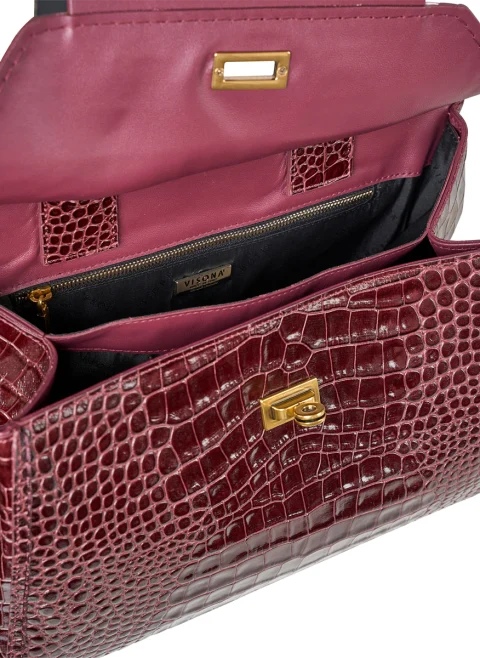 Кожена чанта 'Croc-effect' Visona Ornella — снимка 5