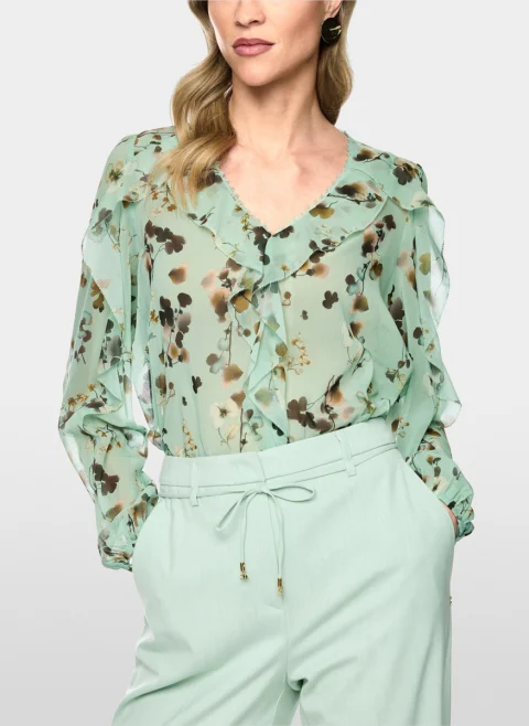 Ефирна блуза с флорален принт Marc Cain Collections — снимка 7