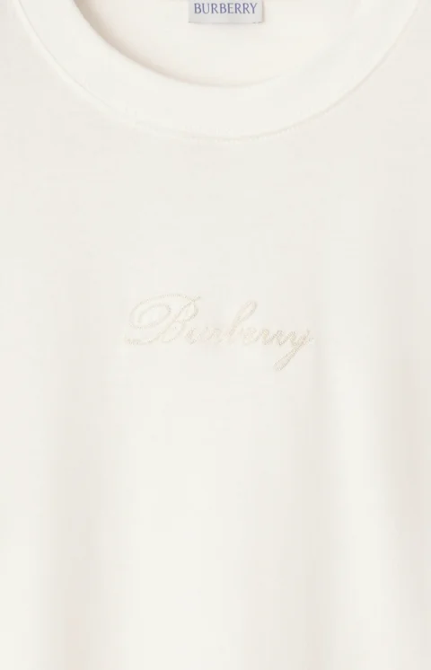 Check Cursive Logo Cotton T-Shirt in Ecru — снимка 4
