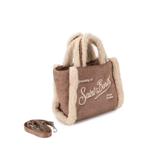 Дамска кафява чанта Vanity mini shearling SAINT BARTH — снимка 5
