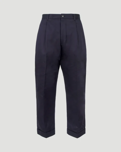 Cotton Carrot Oversized Trousers in Navy Blue