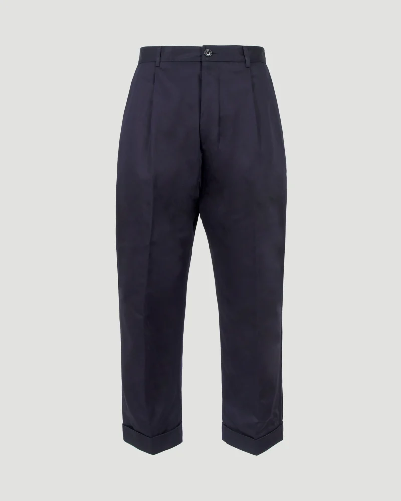 Cotton Carrot Oversized Trousers in Navy Blue