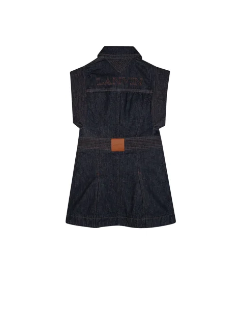 Рокля от деним с бродерия Lanvin Kids — снимка 3
