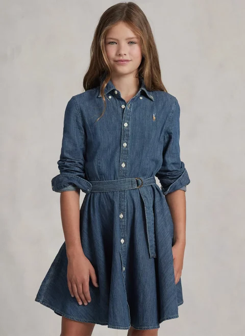Рокля-риза от деним Ralph Lauren Kids 7-14 — снимка 2
