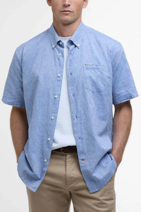 Риза Nelson S/S Linen Blend Regular Fit MSH5595 bl33 blue — снимка 2