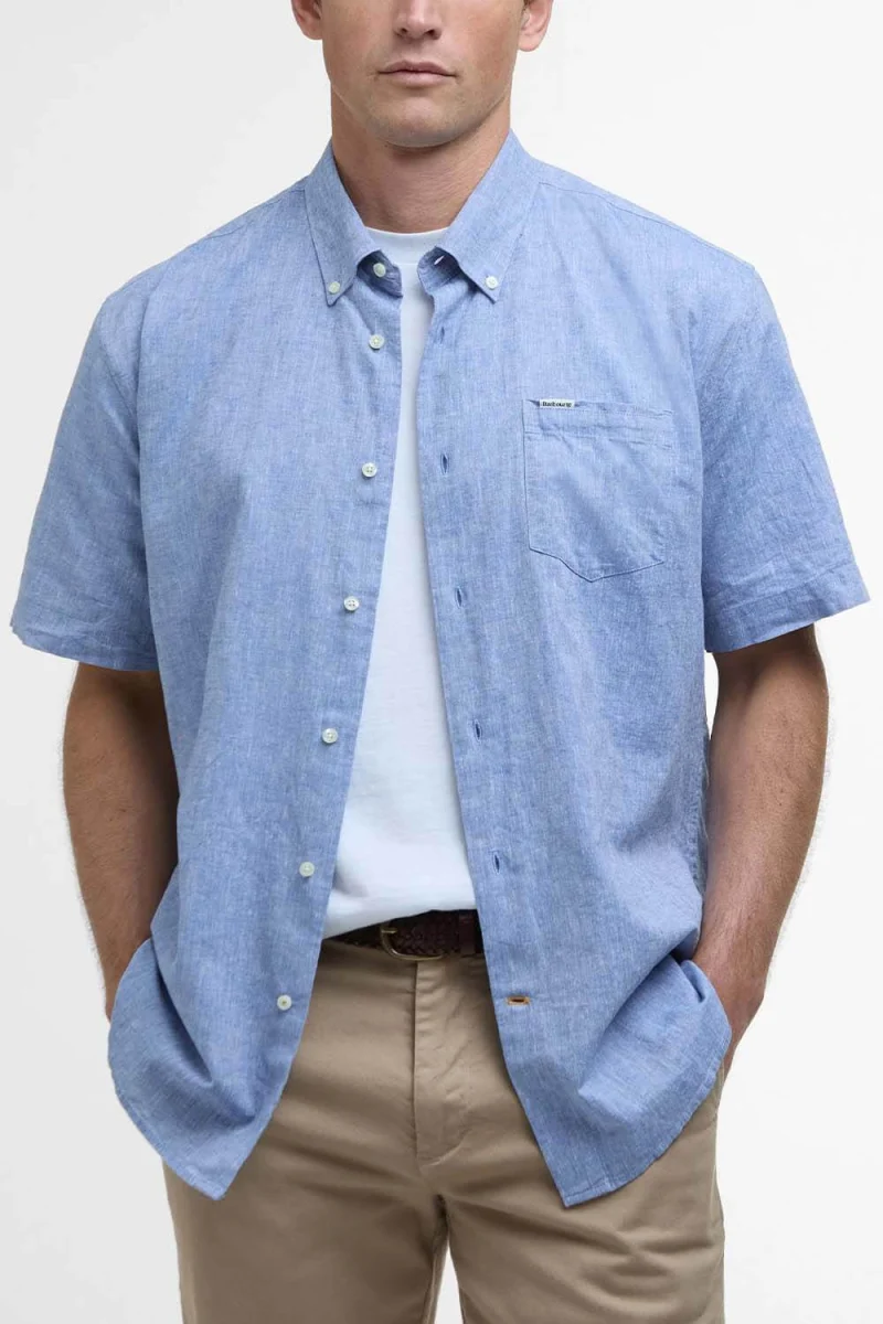 Риза Nelson S/S Linen Blend Regular Fit MSH5595 bl33 blue — снимка 2