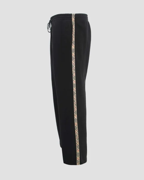 Check Trim Cotton Track Pants in Black — снимка 3