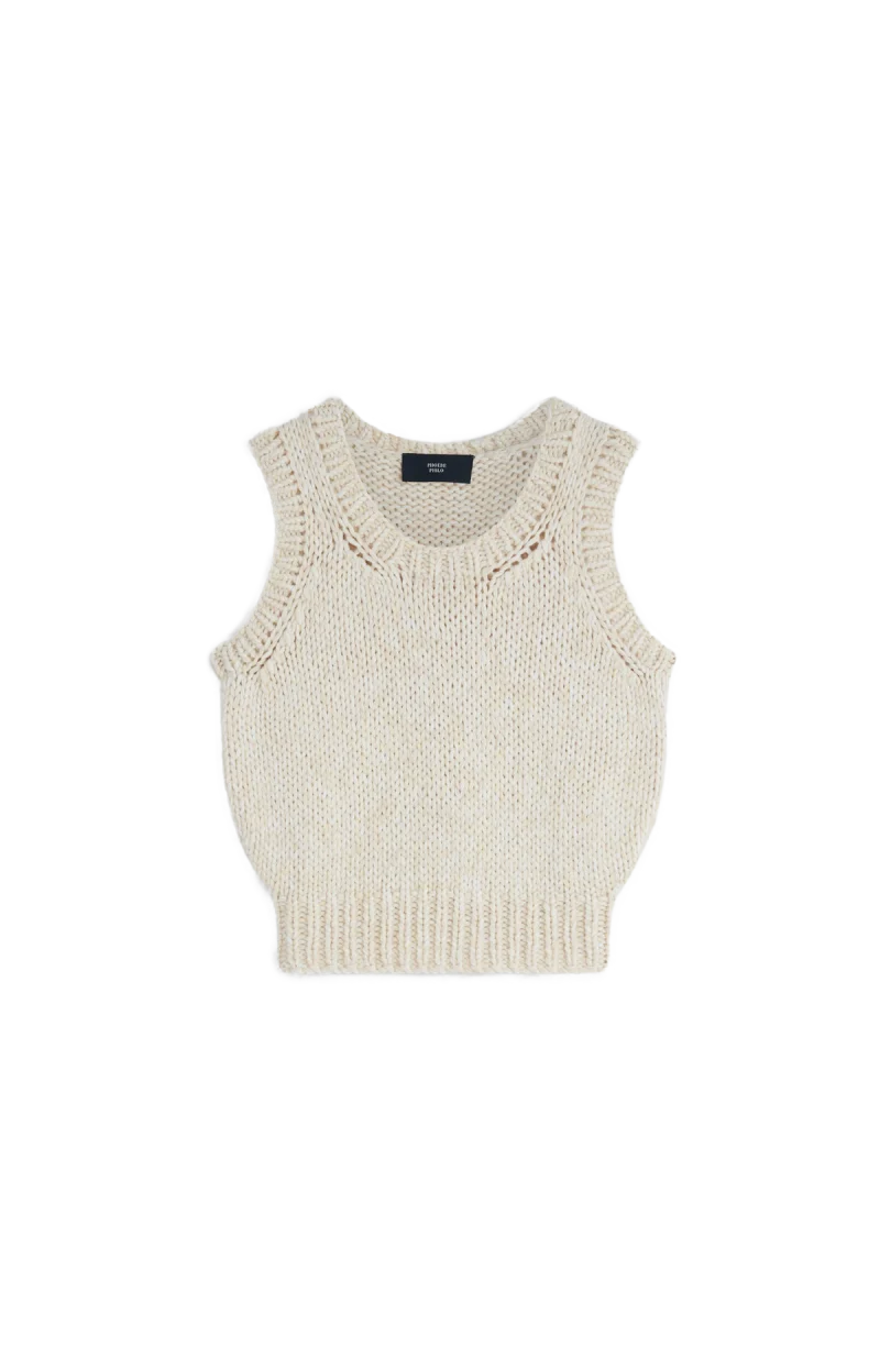 Handknit Vest in Cream Wool