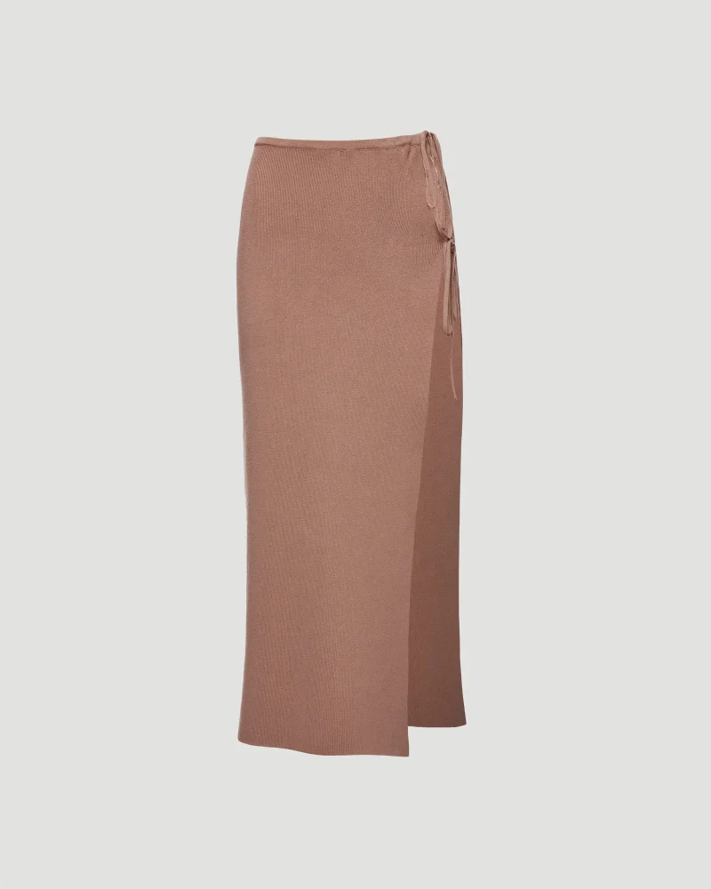 Knit Cutout Midi Skirt in Caramel