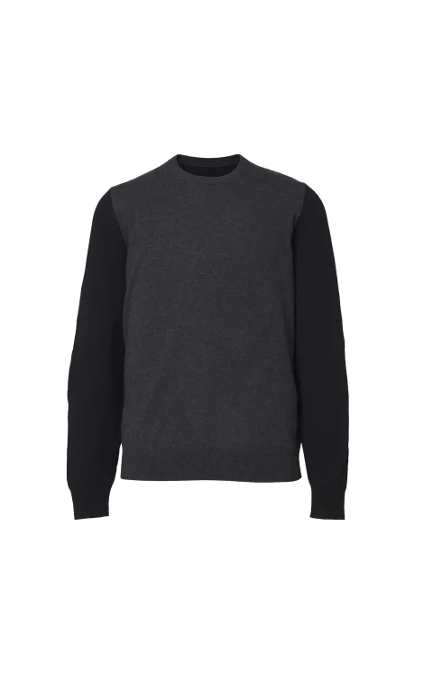 Two-Tone Wool Crewneck in Grey