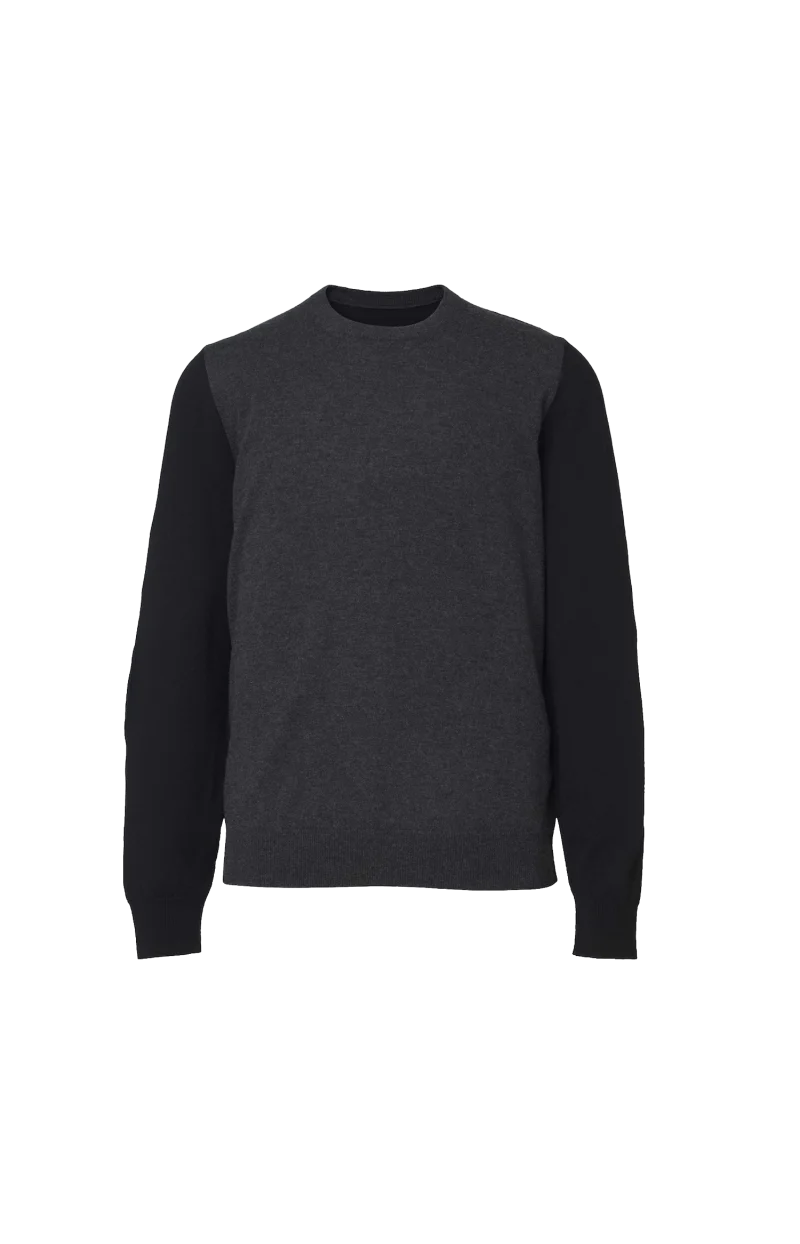 Two-Tone Wool Crewneck in Grey