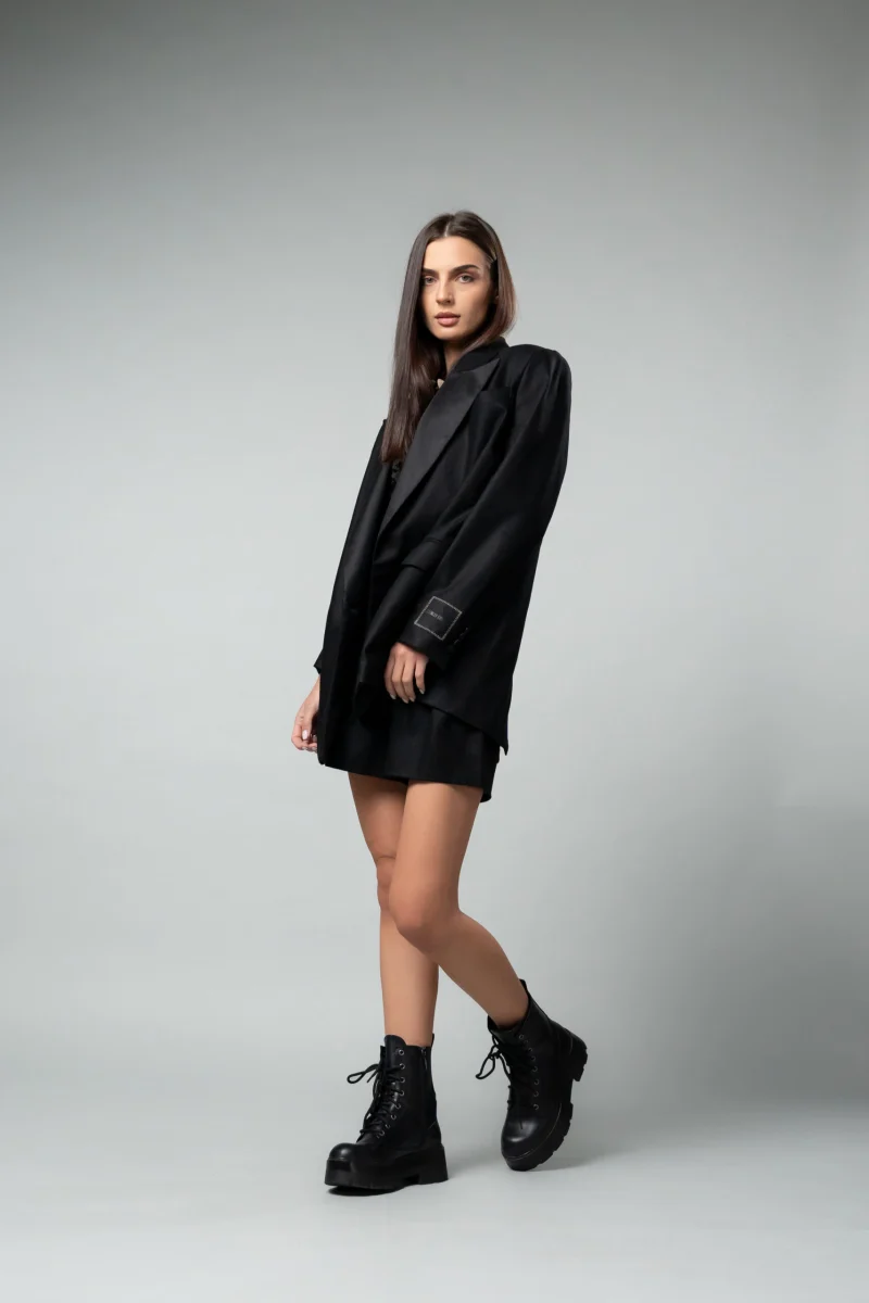 Черен къс панталон с джобове — снимка 7