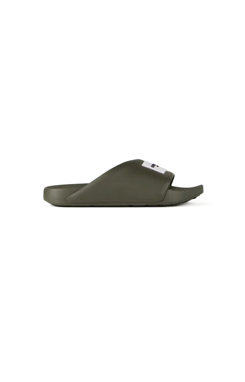 Rubber Slide with Logo in Khaki