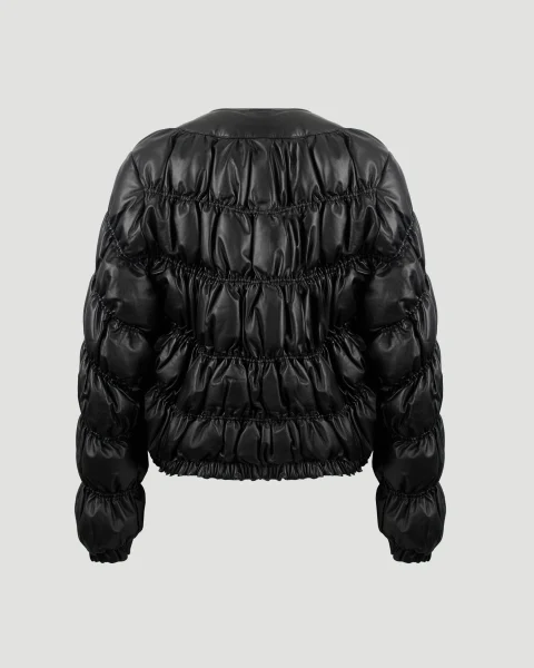Quilted Leather Down Jacket in Black — снимка 2