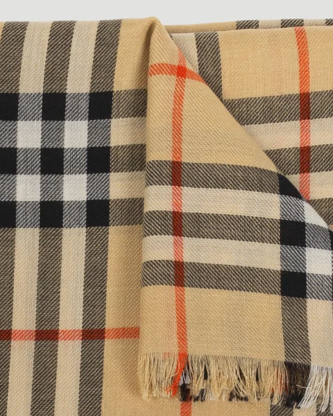 Check Cashmere Silk Scarf in Sand Beige — снимка 3