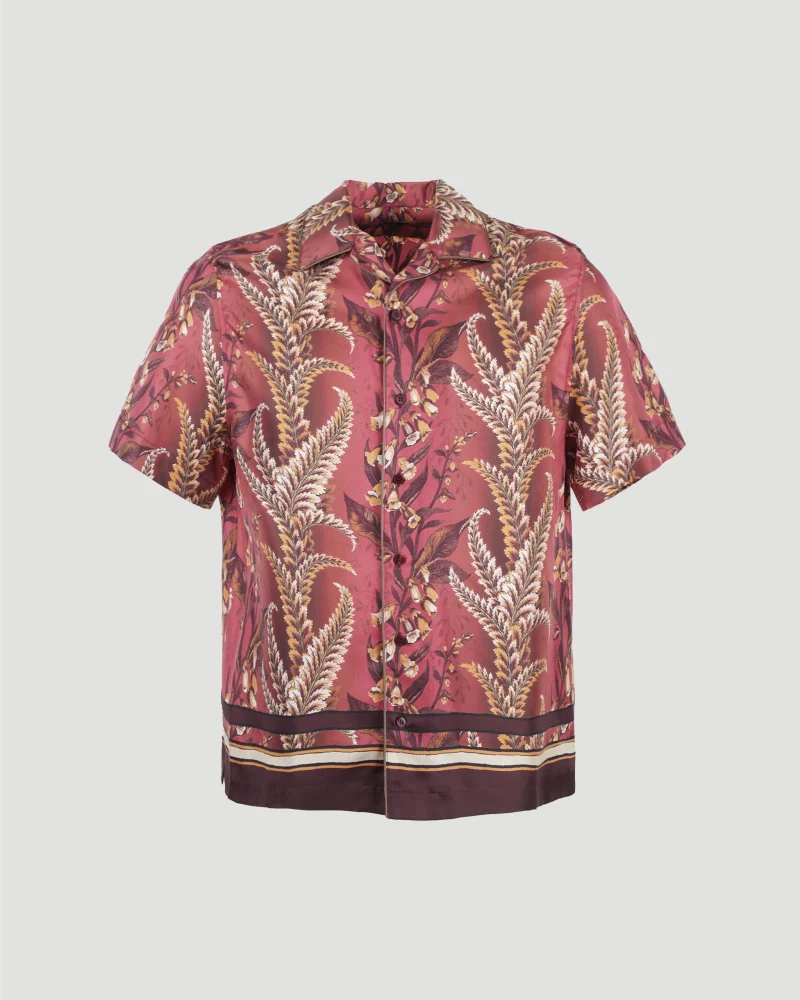 Silk Flower Print Short Sleeve Shirt in Brick Red