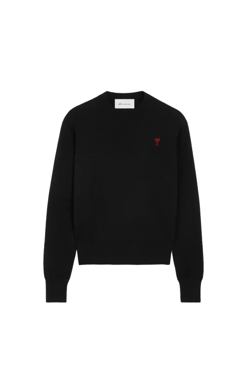 Black Crewneck Wool Sweater with Red Ami de Coeur