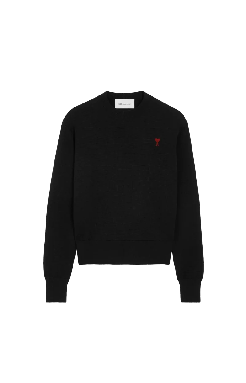 Black Crewneck Wool Sweater with Red Ami de Coeur