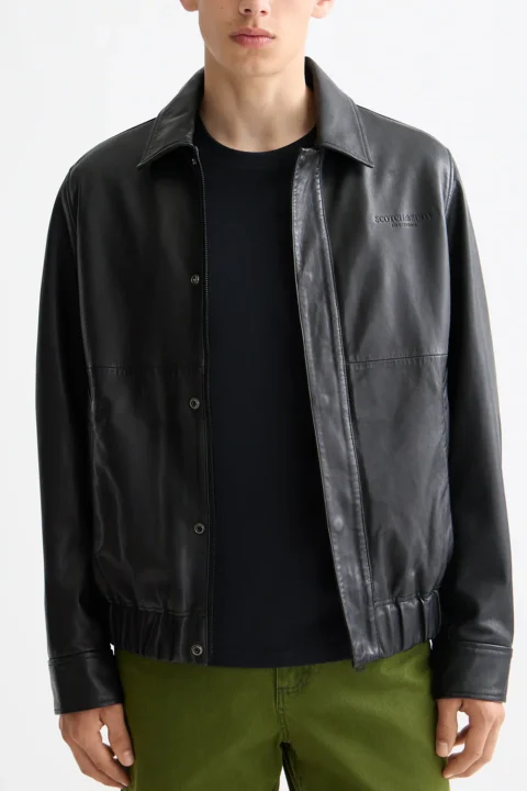 Яке Boxy Leather Blouson 181154 001 anthracite — снимка 2