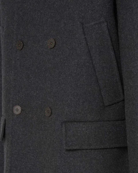 Wool Pea Coat in Black — снимка 2