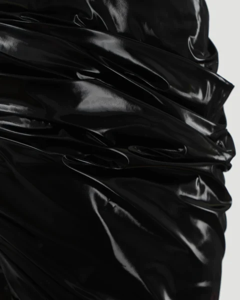 Laminated Jersey Mini Dress in Black — снимка 2