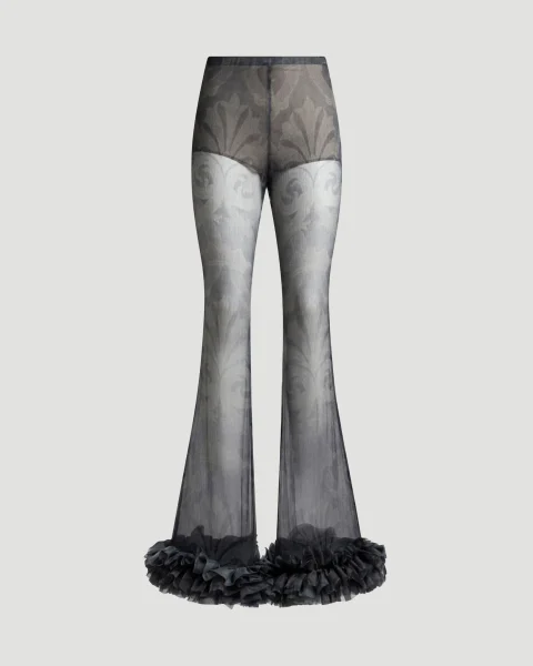 Printed Silk Trousers with Ruching