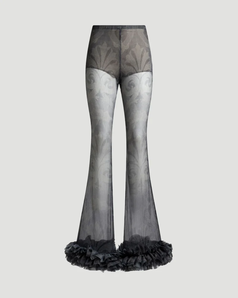 Printed Silk Trousers with Ruching