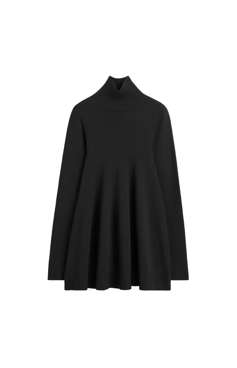 Wool Turtleneck Top in Black