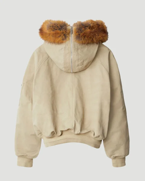 Faux Fur Trim Cotton Bomber Jacket — снимка 2