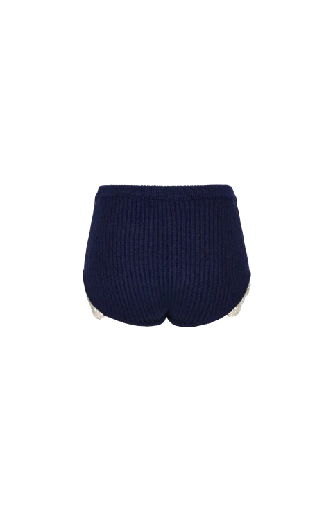 Cashmere Crochet-Trim Shorts in Navy — снимка 2