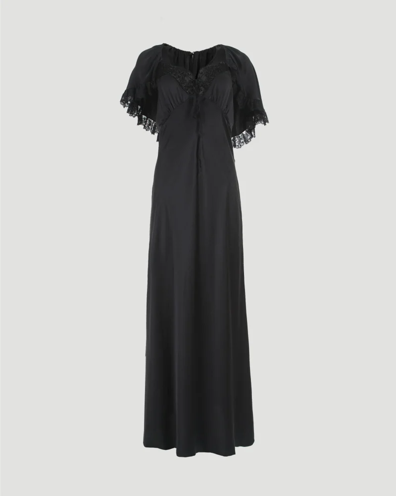 Maxi Cape Dress in Silk and Lace