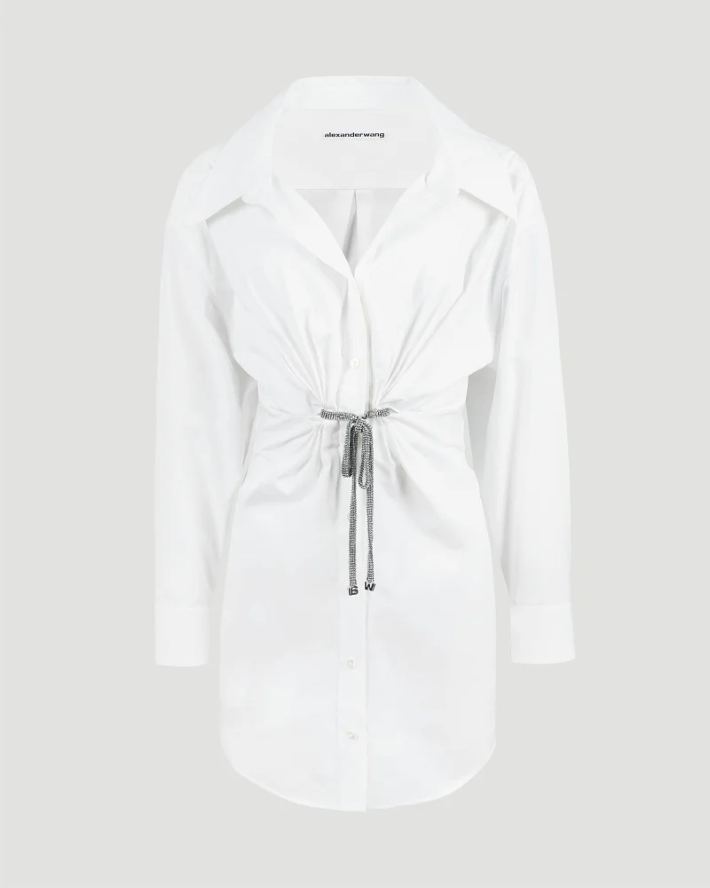 Crystal Tie Twist Dress in Cotton Poplin