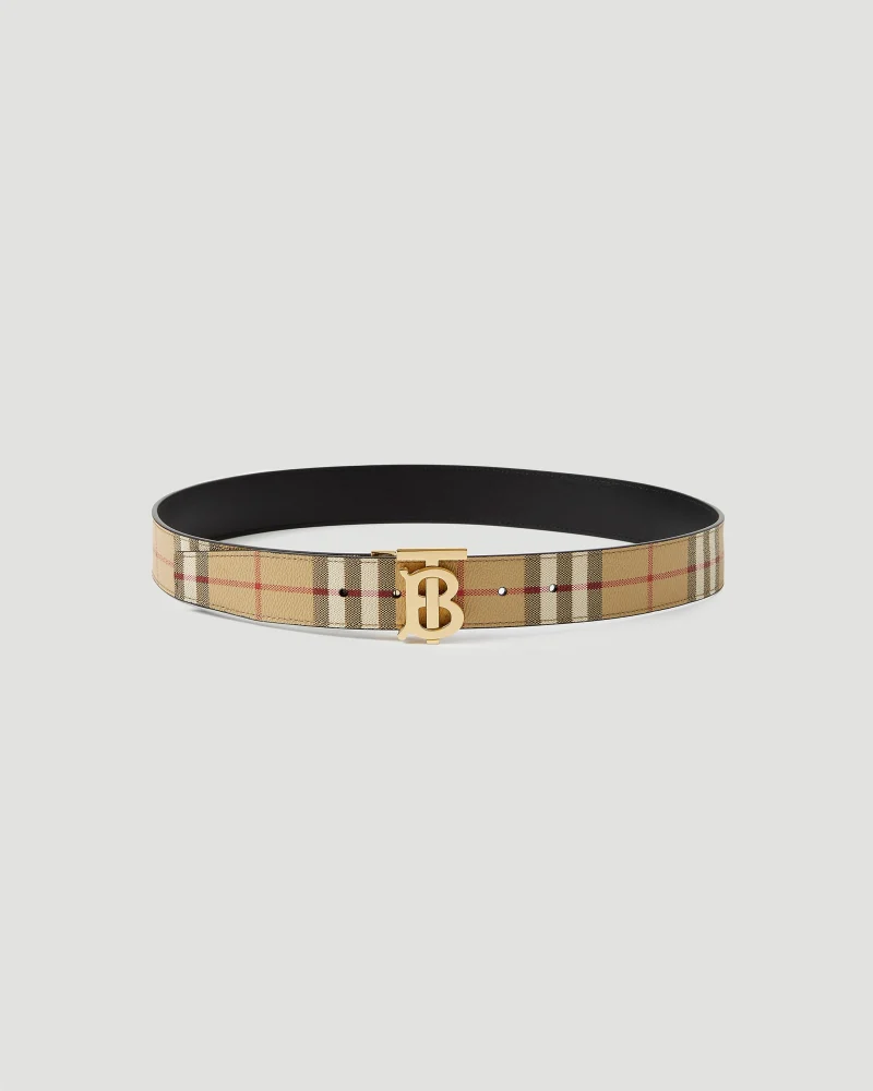 Reversible Check TB Belt in Archive Beige/Gold