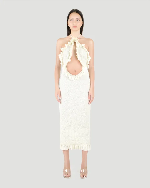 Ruffle Midi Dress in Smocked Jersey